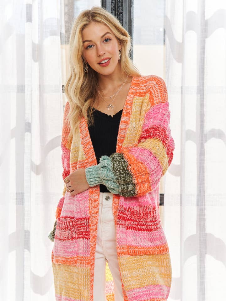 CESW3602 - MEERKLEURIG SWEATERVEST MET STREPEN voor wholesale door ADORA LA