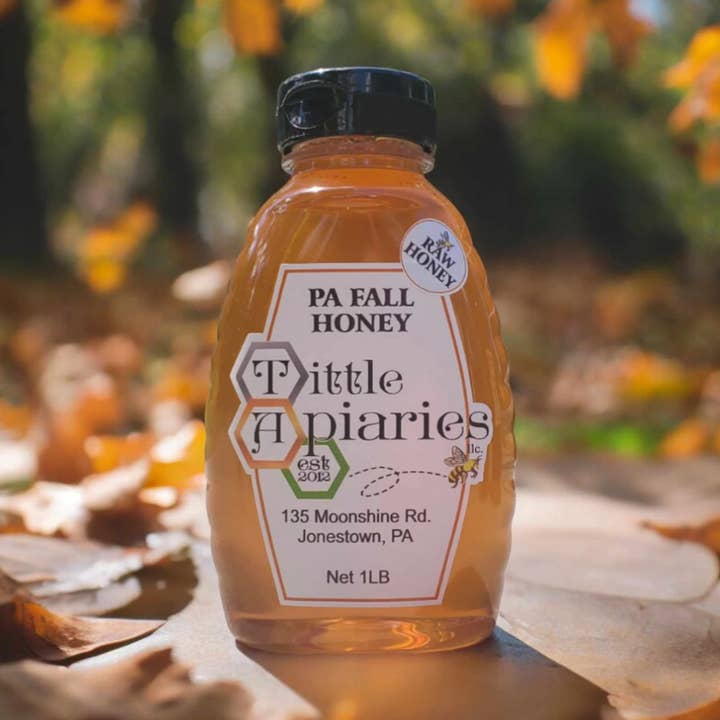 Raw PA Fall Honey 1 lb Plastic Squeeze for wholesale by Tittle Apiaries, LLC