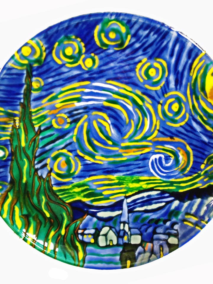 Van Gogh Starry Night Ceramic Plate w/ Wooden Stand for wholesale by Continental Art Center