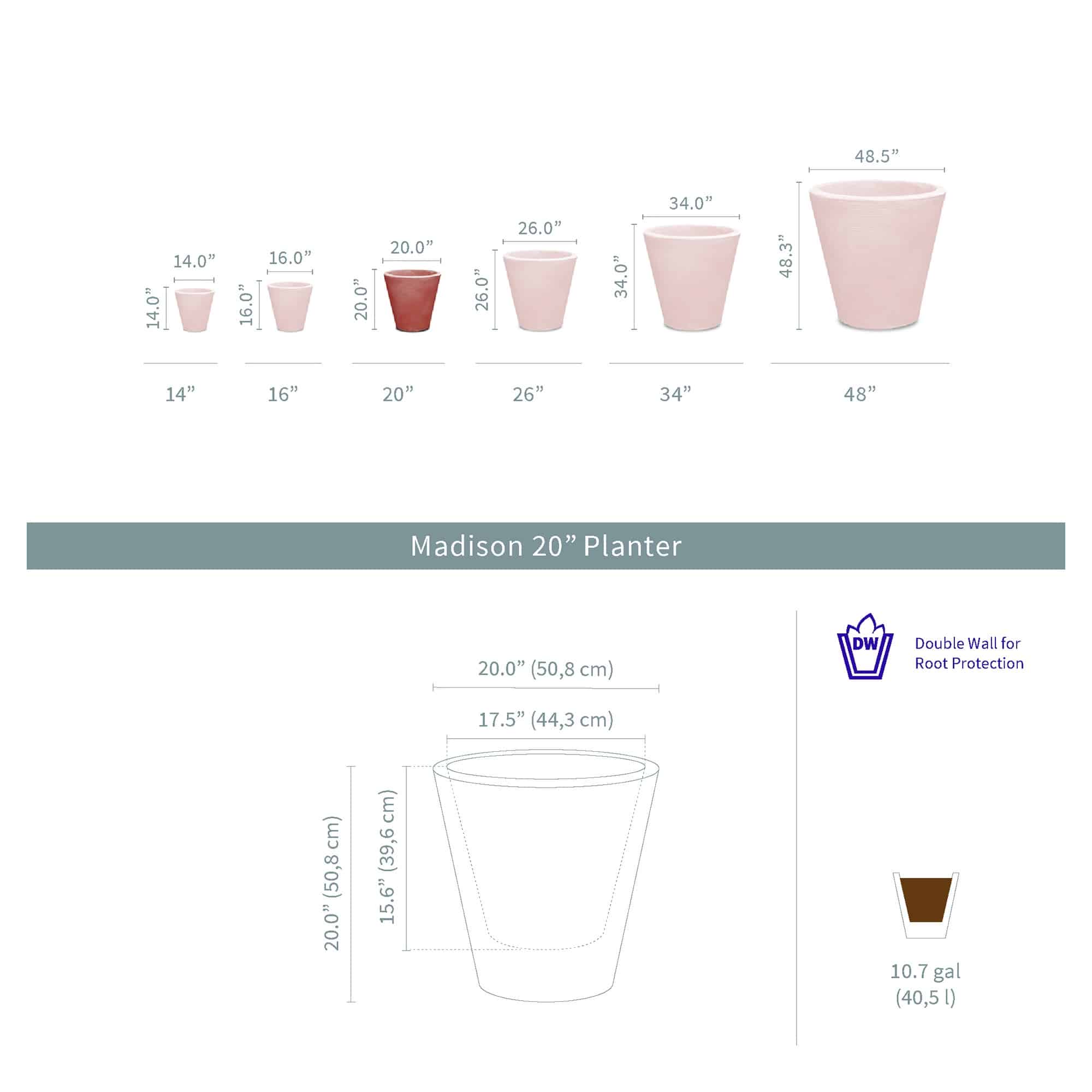 Crescent Garden - Wholesale Plant Pot - Madison Double Walled Indoor/Outdoor Planter13