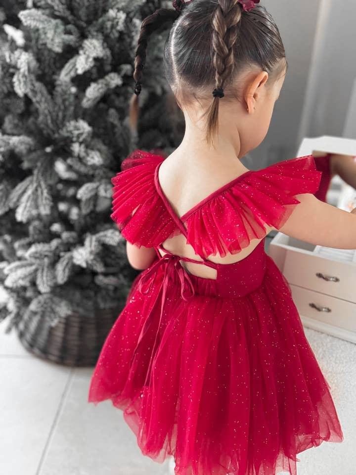 A Little Lacey - Wholesale Dress – Baby - Belle Red Sparkle Baby Romper4