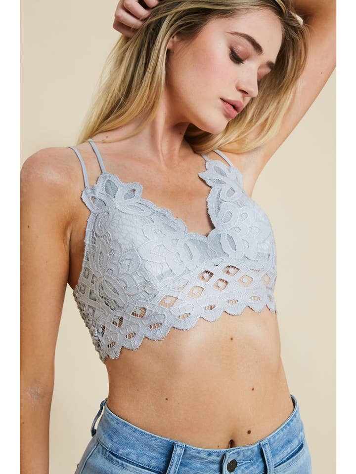 Wishlist Apparel - Wholesale Bralette - Women's - DOUBLE STRAP SCALLOPED LACE BRALETTE / WL17-013615