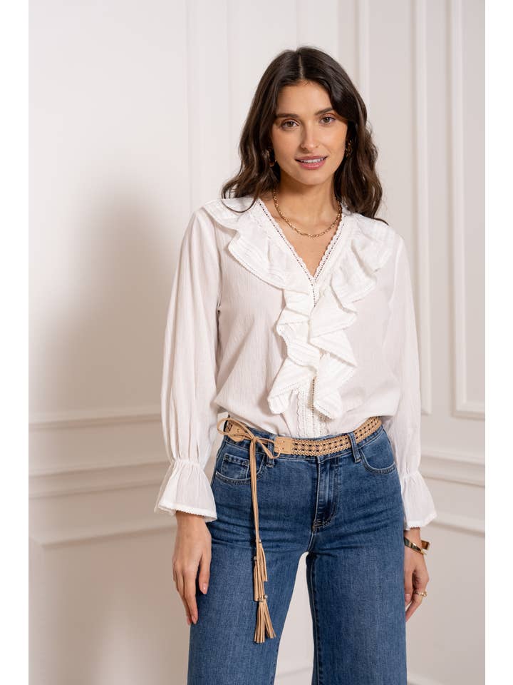 CHOKLATE PARIS - Venta al por mayor Blusa - Mujer - Blusa Billy de algodón con cuello volante - 810477