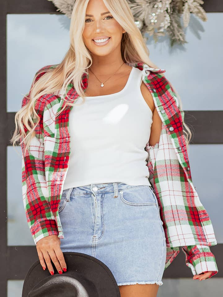 LALA LOO - Wholesale Shirt Jacket/Shacket - Women’s - LALALOO Christmas Plaid Flannel Buttoned Shacket4