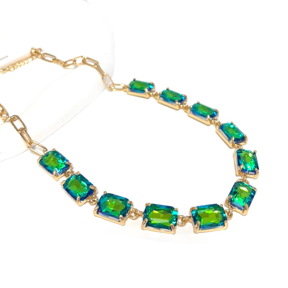 StarryNYC - Wholesale Link & chain necklace - Rectangle Crystal Glass Linked Statement Chain Necklace 27