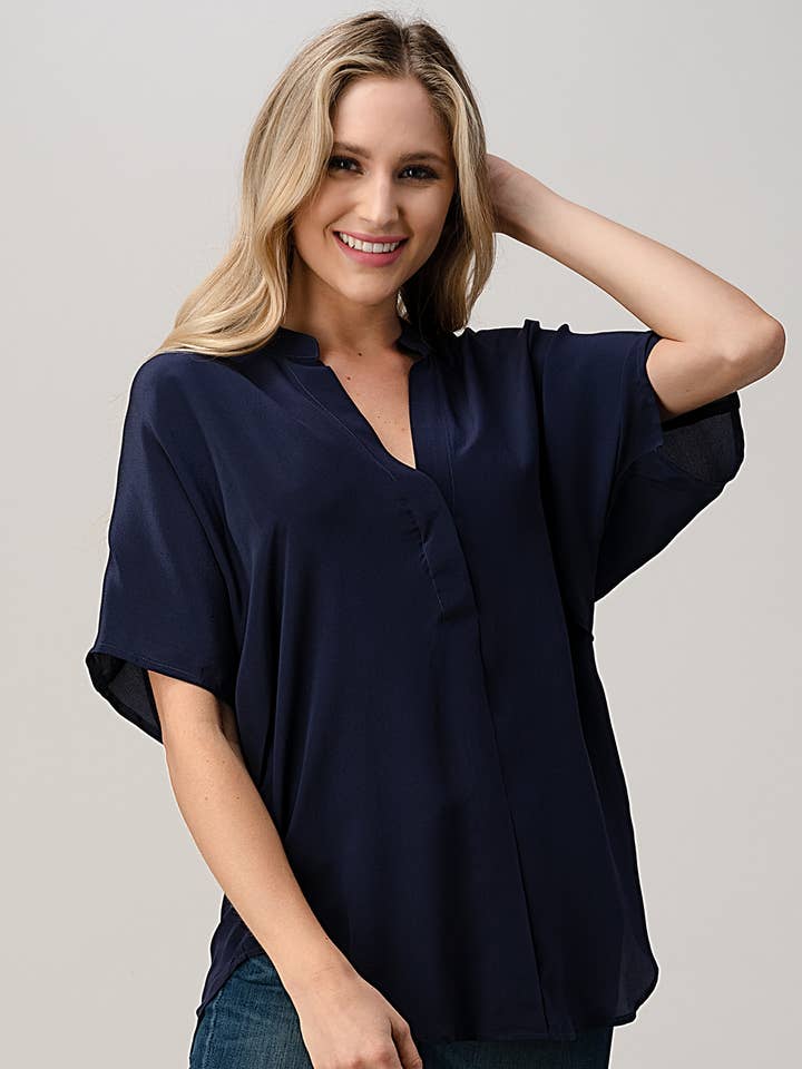 Dolman Sleeve Silk Solid Blouse Top for wholesale by MILEY + MOLLY