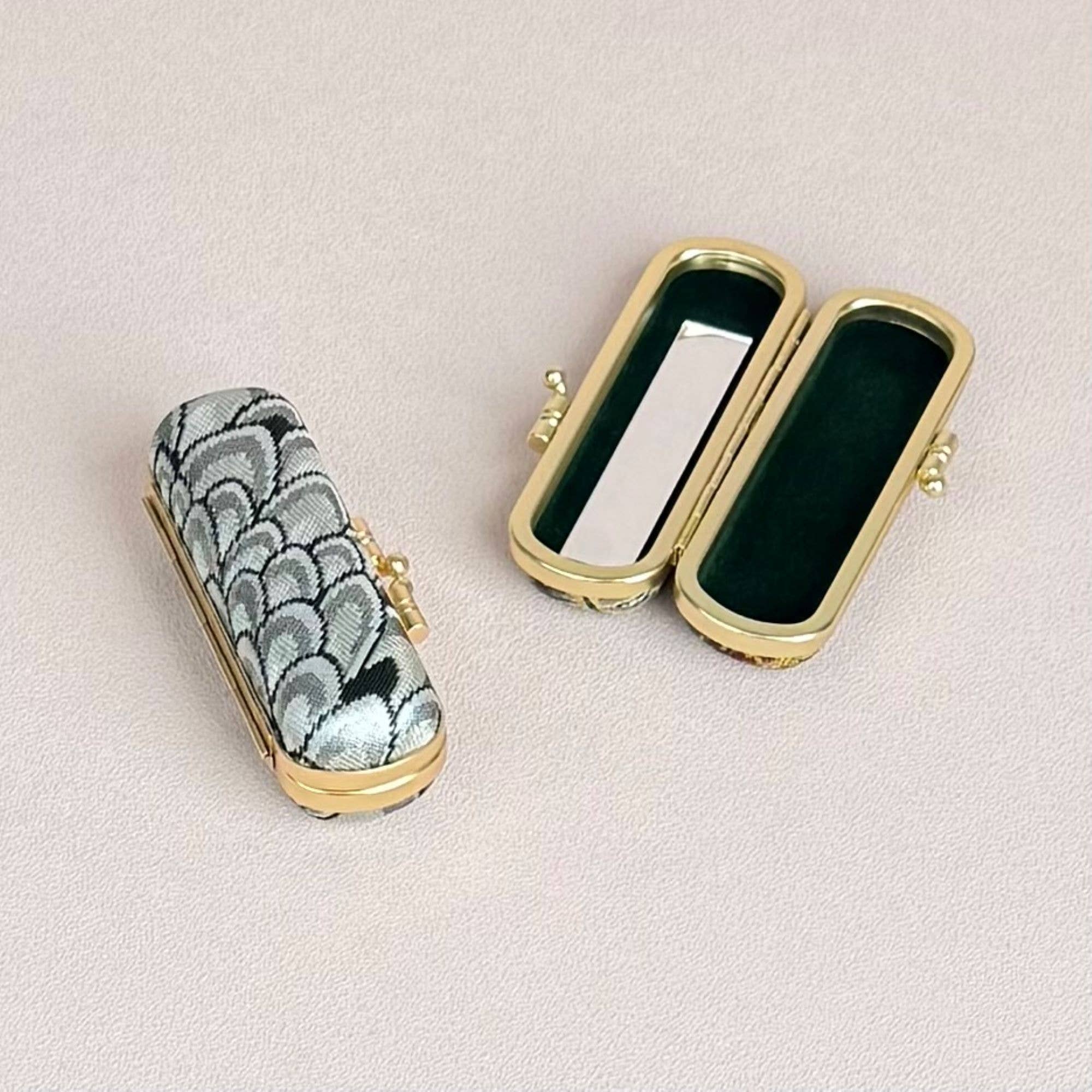 Cathayana - Wholesale Lip Balm Case/Holder - Small Feather Brocade Lipstick Case with Mirror2