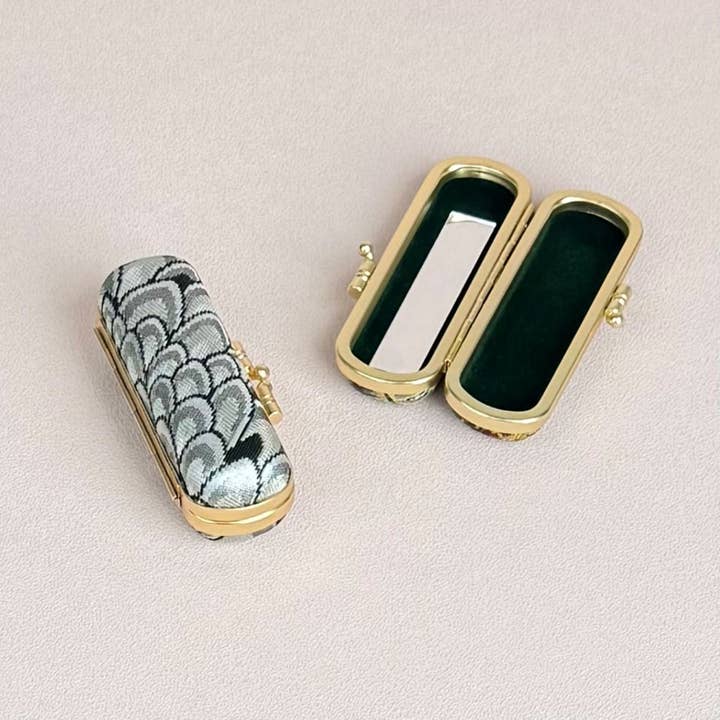 Cathayana - Wholesale Lip Balm Case/Holder - Small Feather Brocade Lipstick Case with Mirror2