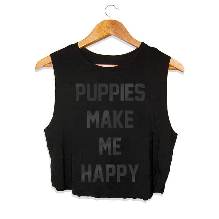 T-shirt Title nera su lamina nera | Crop Top per la vendita all'ingrosso da parte di Puppies Make Me Happy