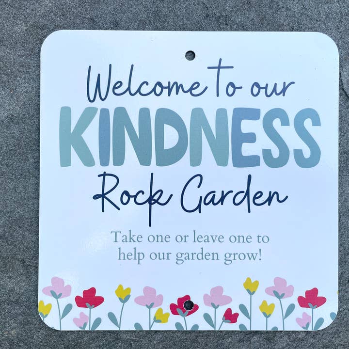 Kindness Rock Garden Sign - Green Floral - Share the Positivity for wholesale by Kindness Rock Gardens, LLC