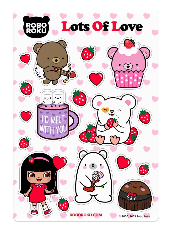 Feuille d'autocollants brillants Lots of Love pour la vente par Robo Roku