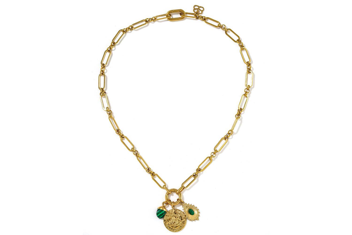 Boho Betty – wholesale Pendant/charm necklace – Luma Malachite Detachable Charm Pendant Gold Necklace1