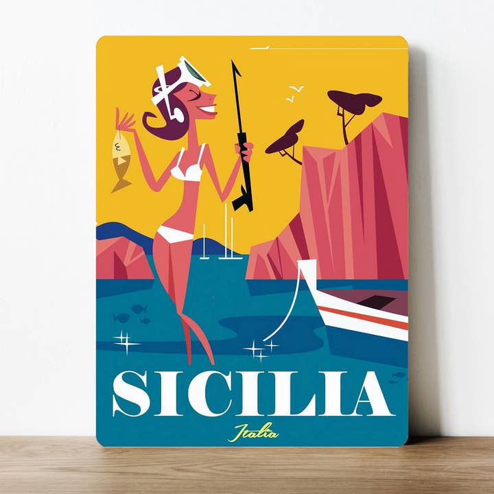 Retro Sicilia travel Italy Metal Sign Plaque for wholesale by The British Metal Signs Company