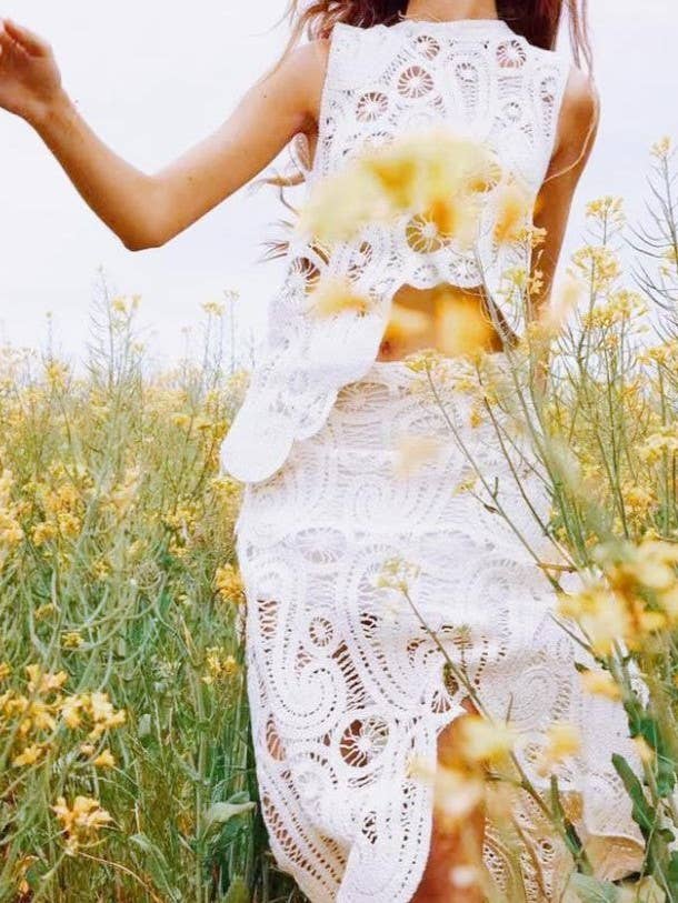 BOHO Sun Goddess Crochet lace irregular tank top & skirt set for wholesale by HIDDENBRAND