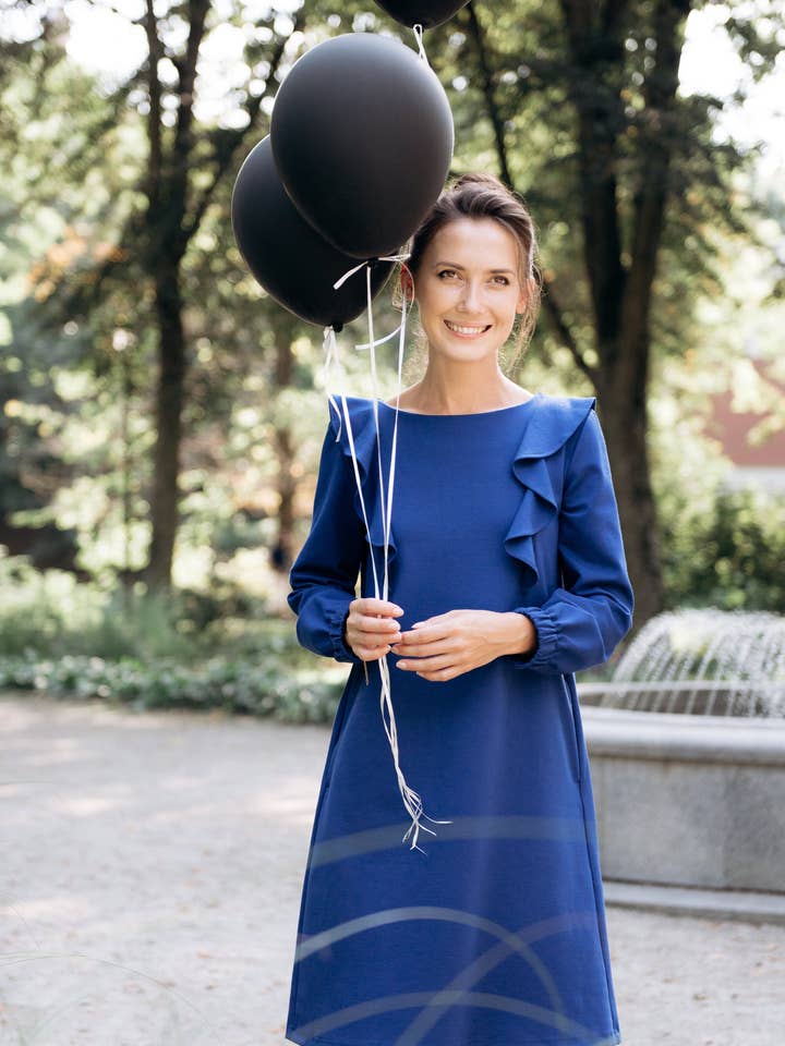 Vestido azul real, vestido de cóctel, vestido elegante, minimalista para venta al por mayor de LeMuse