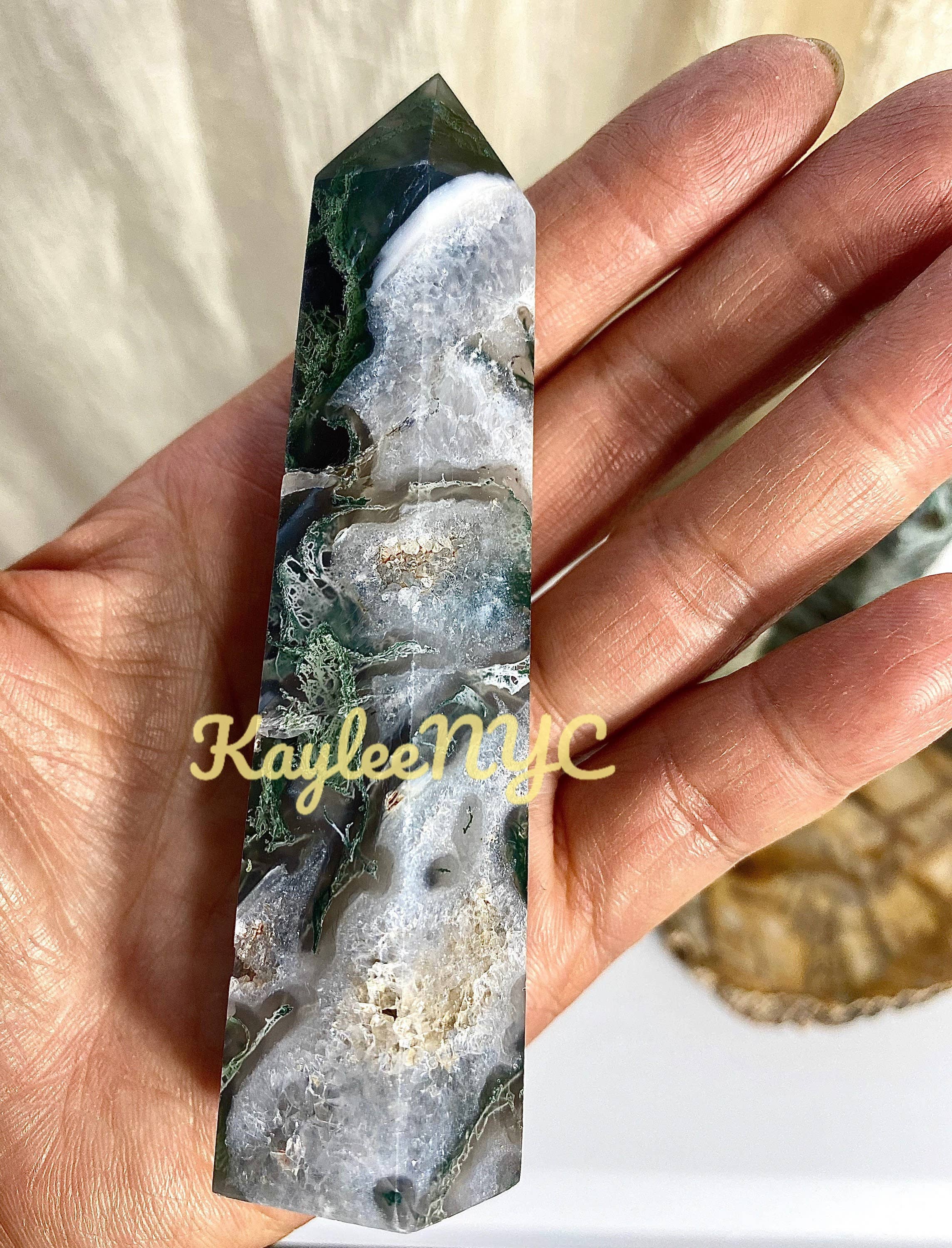 KayleeNYC - Wholesale Spiritual Stone/Crystal - 2 lbs Natural Moss Agate Obelisk Tower Point11