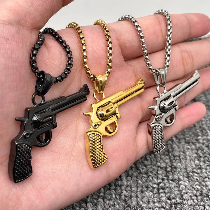 Mio Queena - Wholesale Pendant/Charm Necklace - Hip Hop Stainless Steel Pistol Charm Necklace - MJ/MNP