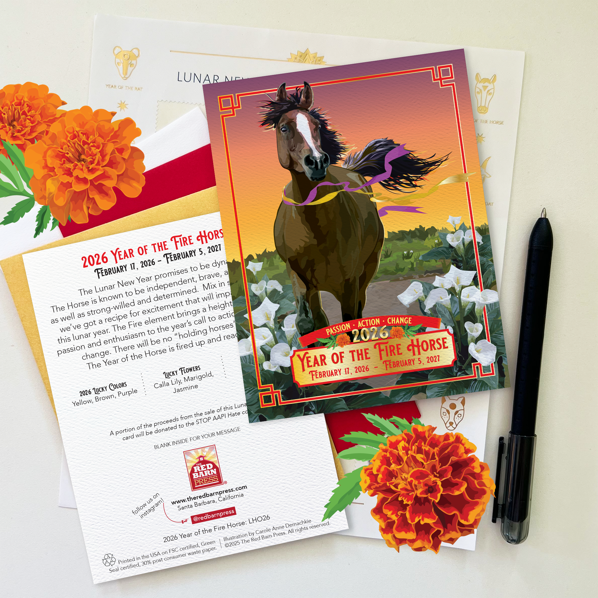 The Red Barn Press - Wholesale New Year's Card - 2026 Lunar New Year Card | Year of the Horse 3