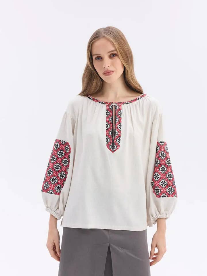 Women’s Embroidered Blouse – Cotton & Linen Blend | Boutique for wholesale by Handmade Originals Ukraine