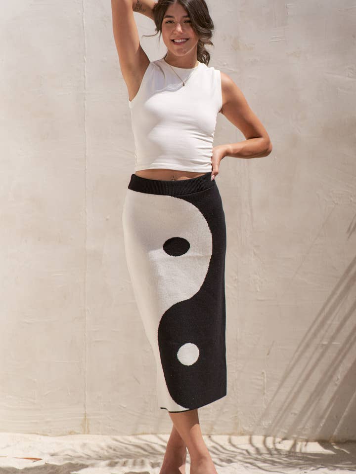 Nero GONNA A MAGLIA YIN YANG in vendita all'ingrosso su Faire7