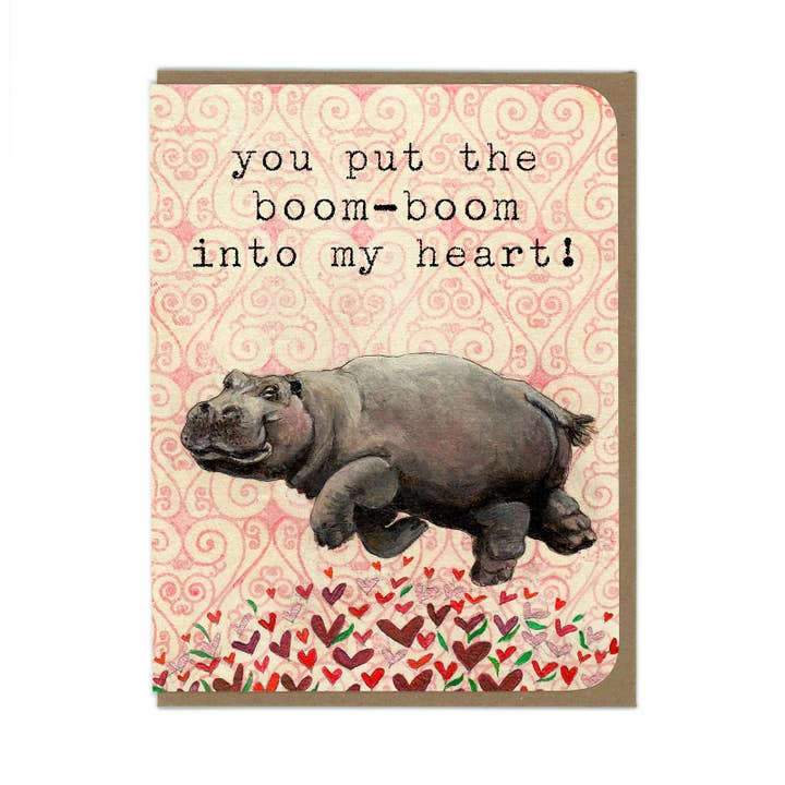 Love - Boom Boom Hippo - Greeting Card for wholesale by Amy Rose Moore Illustration