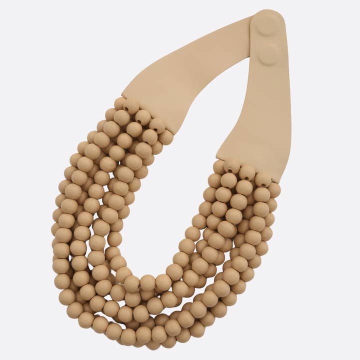 anbfashion - Wholesale Beaded/Pearl Necklace - WOOD BEADED LAYERED MAGNETIC NECKLACE