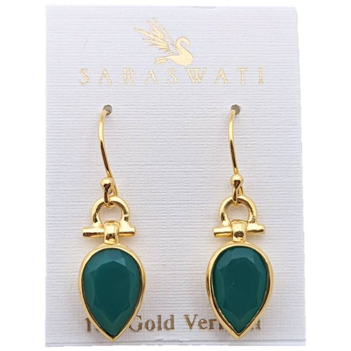 Chika Light Green Onyx Vermeil Dangle Earrings for wholesale by Saraswati Imports