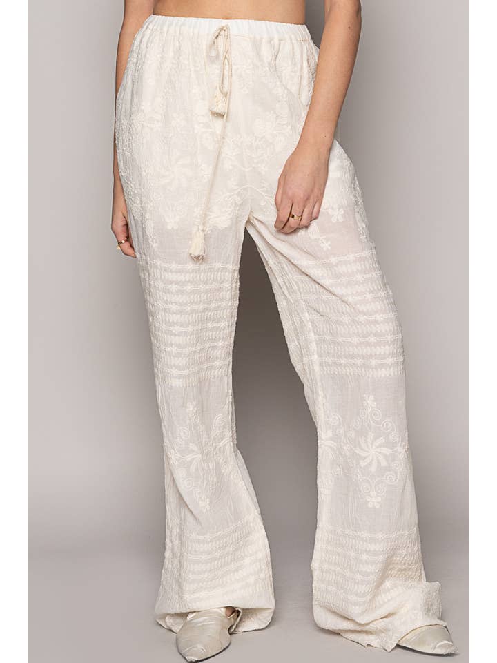 NATURAL Elastic waistband straight corchet pants for wholesale on Faire