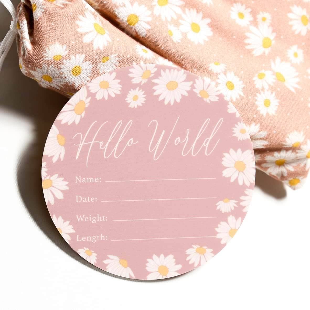 Wholesale Birth Announcement Card- Hello World Daisy Polka Dot for your  store - Faire