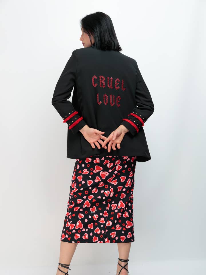 Women's Blazer Smoking Fringes+Studs Cruel Love Red for wholesale by Chill&Buy