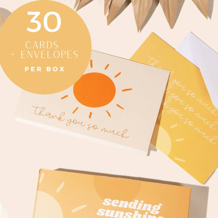 Lain & Lou - Vente Cartes de remerciements - Cartes de remerciement Boho Sun en vrac | Paquet de 30 avec enveloppes2