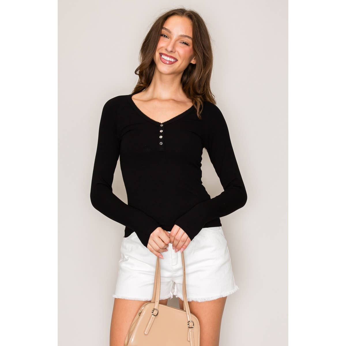Popular 21 - Wholesale Knit Top - Women's - Raglan Long Sleeve V-Neck Top with Picot Stitch24
