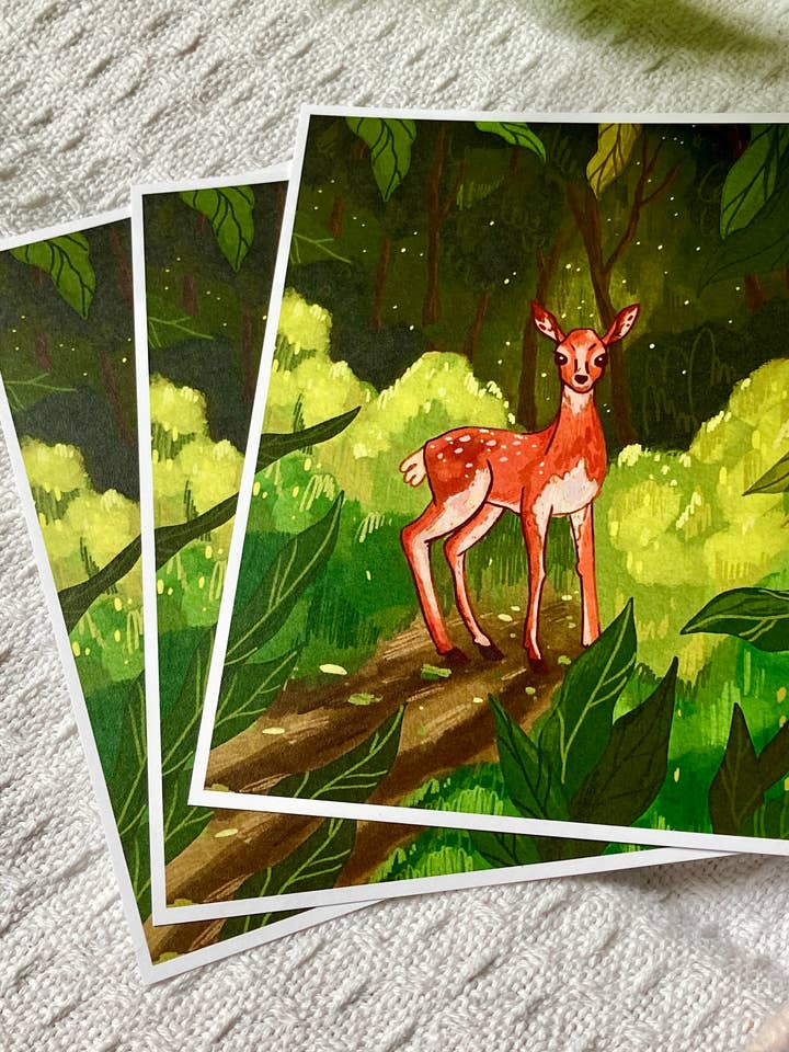Deer in the Woods | Fine Art Print | 5 x 7 inches for wholesale by Camilla Watson Art