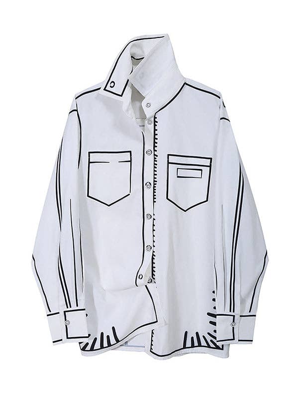 Simple White Black Contrast Color Printed Blouse for wholesale by StyleGalX