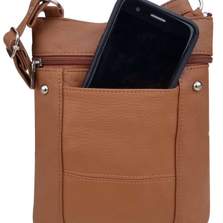 Roma Leathers, Inc. - Wholesale Crossbody Bag - Women's - RM004 cowhide leather crossbody with phone pocket