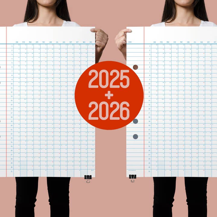 Yearcalendar – Engroshandel Kalender – Klassiske Vægkalendere 2025 + 2026 – Bundletilbud (50x70cm)