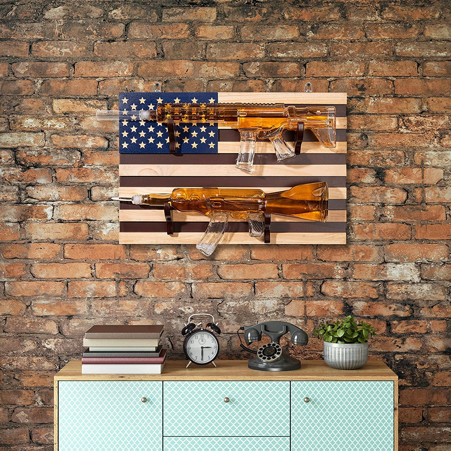 The Wine Savant /  Khen Glassware - Wholesale Decanter - 2 Gun Whiskey Decanters Set AR15 and AK47 Gun Decanter5