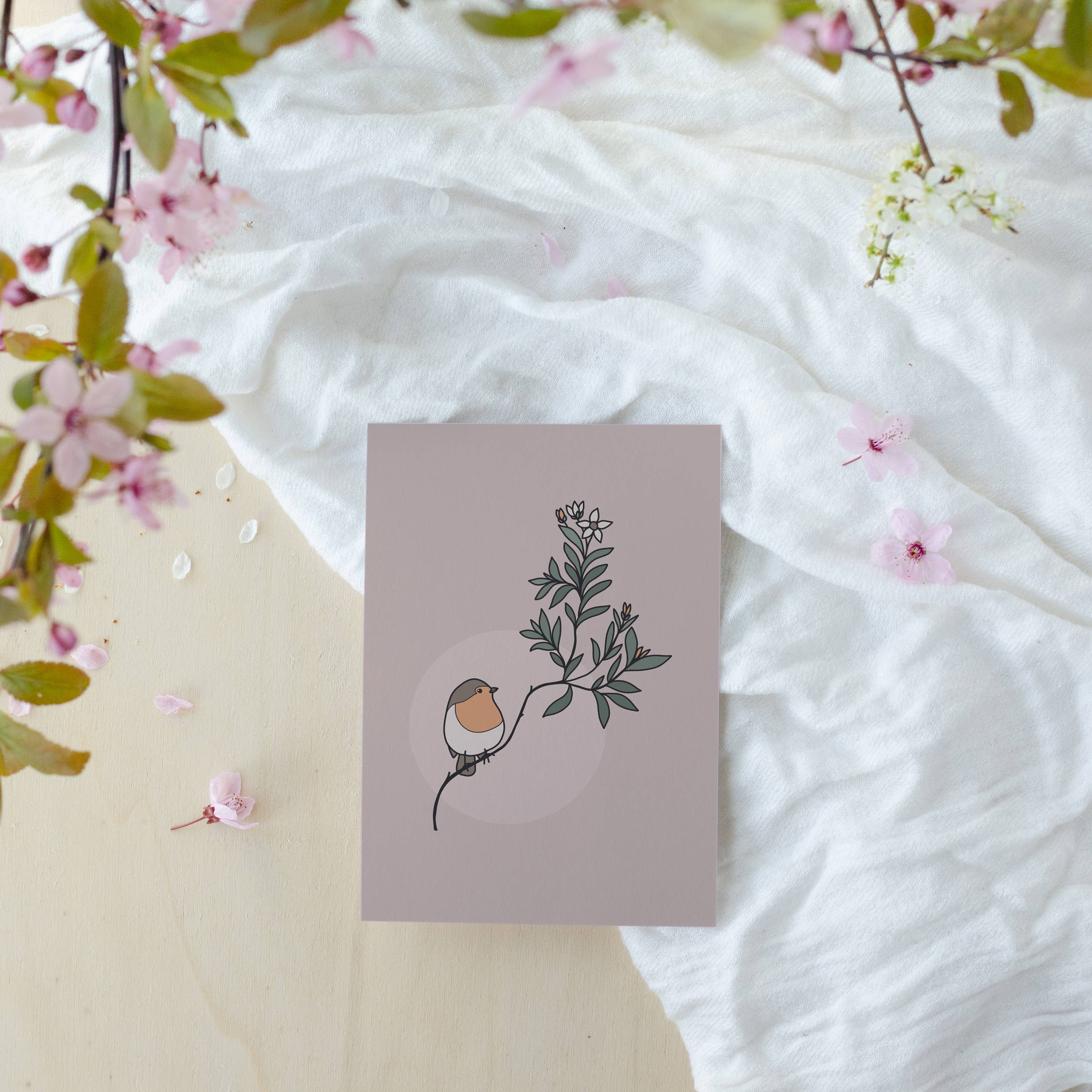 Rotberta - Wholesale Postcard - Postcard Robin with Twig1