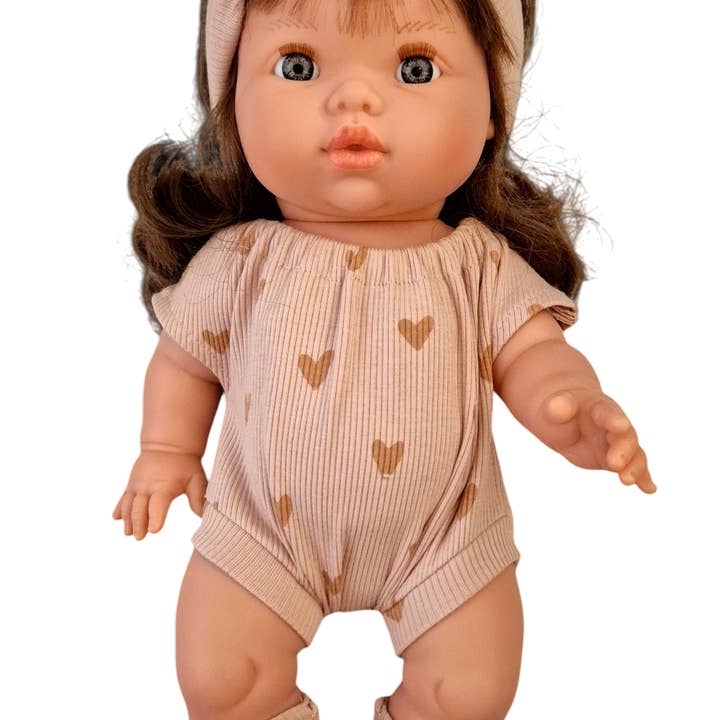 LILY 3-delt sæt kort dragt + pandebånd + sokker hjerte nude for engroshandel hos Maman Poule et Papa Coq