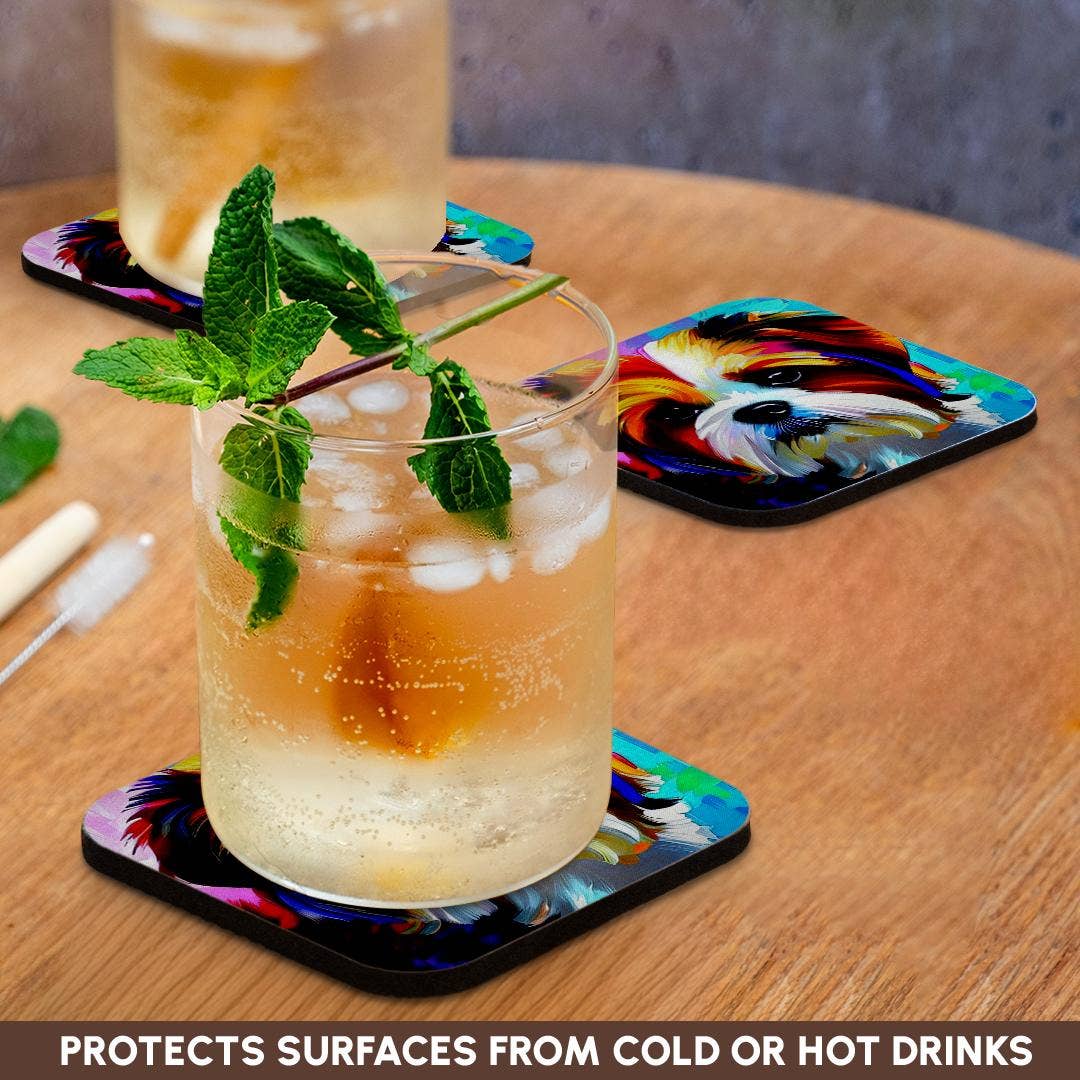 3dRose - Wholesale Coasters - 3dRose, Charming Shih Tzu dog portrait on blue and pink family friendly gift, Coaster9