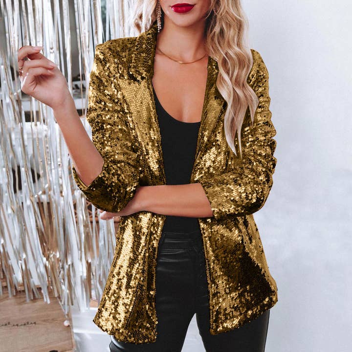 HIDDENBRAND - Wholesale Blazer - Women's - Long Sleeve Sequined Casual Blazer9