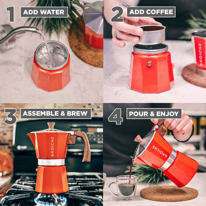 GROSCHE International - Vente Machine à expresso - Machine à expresso pour cuisinière GROSCHE MILANO - Rouge