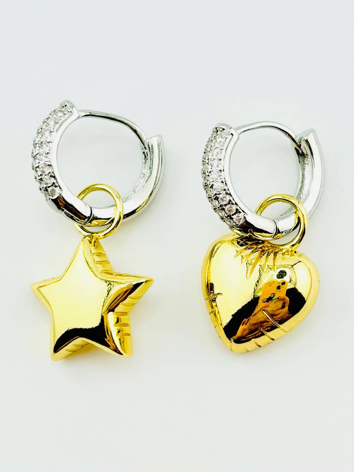 Hängende hoops Mejia mit Ballon-Silber und 18-karätigem Gold für den Großhandel von Bella Blu Designs