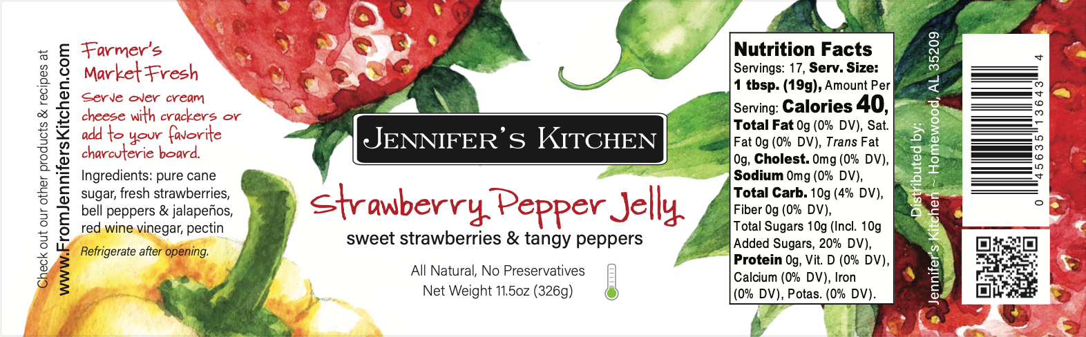 Jennifer's Kitchen - Wholesale Jam/Jelly - Strawberry Pepper Jelly - 11oz - CASE of 124