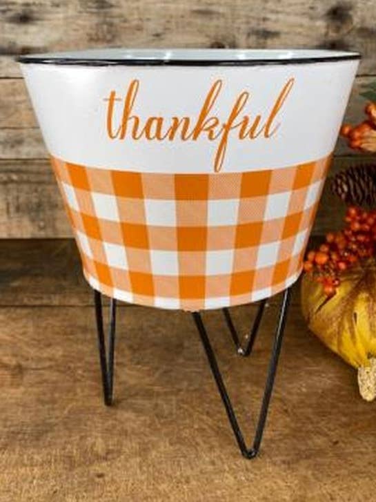 Orange/White Thankful Container On Stand for wholesale by DNS Designs