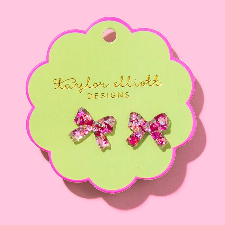 Taylor Elliott Designs - Wholesale Stud/Post Earrings - Stud Earrings - Acrylic Ribbon Bows - Pink Confetti