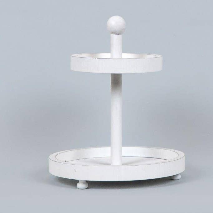 11809 - 9.5x12x9.5 small two tiered wood tray, white for wholesale by Devanie At Home (Formerly Adams & Co.)