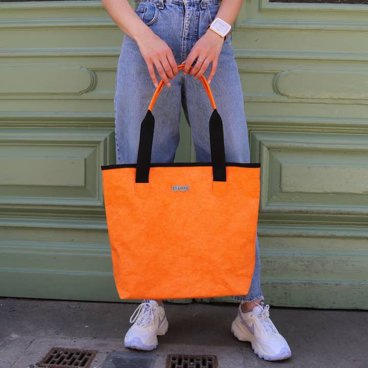 STAMPS – wholesale Livsmedels-/Shoppingväska – Hållbar tote-väska av trä "Lone i Tangerine"3