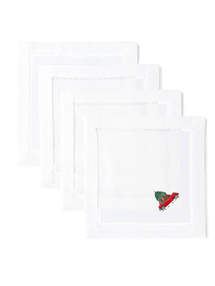 Guardanapos de coquetel de carro de árvore de Natal | Conjunto de 4 por atacado de Henry Handwork