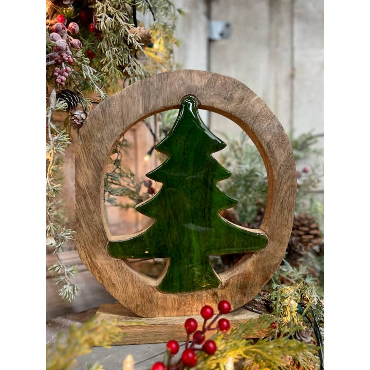 Wholesale Home Decor - Wholesale Christmas Decoration - Circular Green Enamel Tree 7.25x2x9in